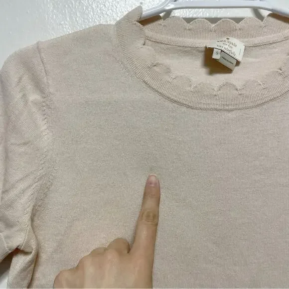 Kate Spade Light Pink Short Sleeved Scallop Detail Sweater - Picture 6 of 7